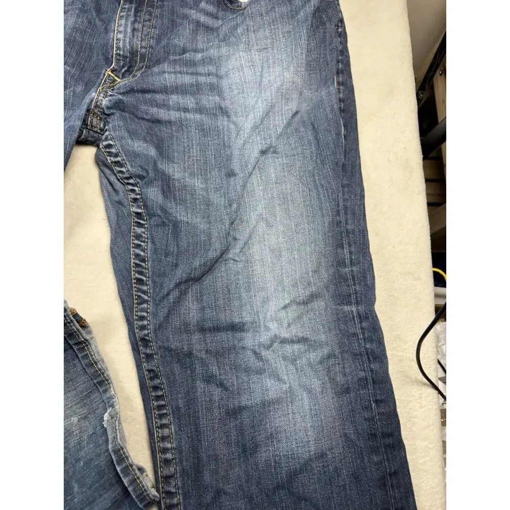 True Religion Mens Jeans Size 44 Blue Denim Straight Leg Distressed Y2K